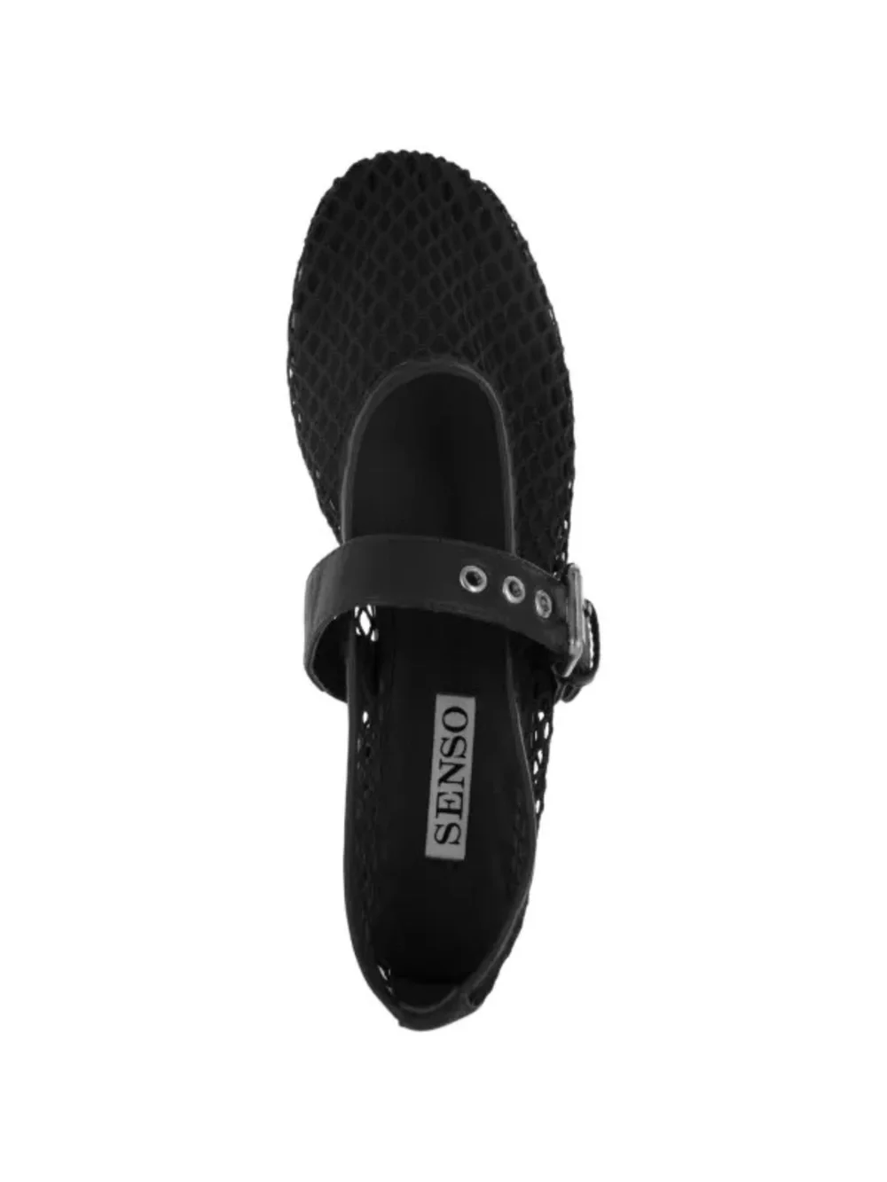 SENSO Black Mesh Mary Jane Ballet Flats with Eyelet Buckle